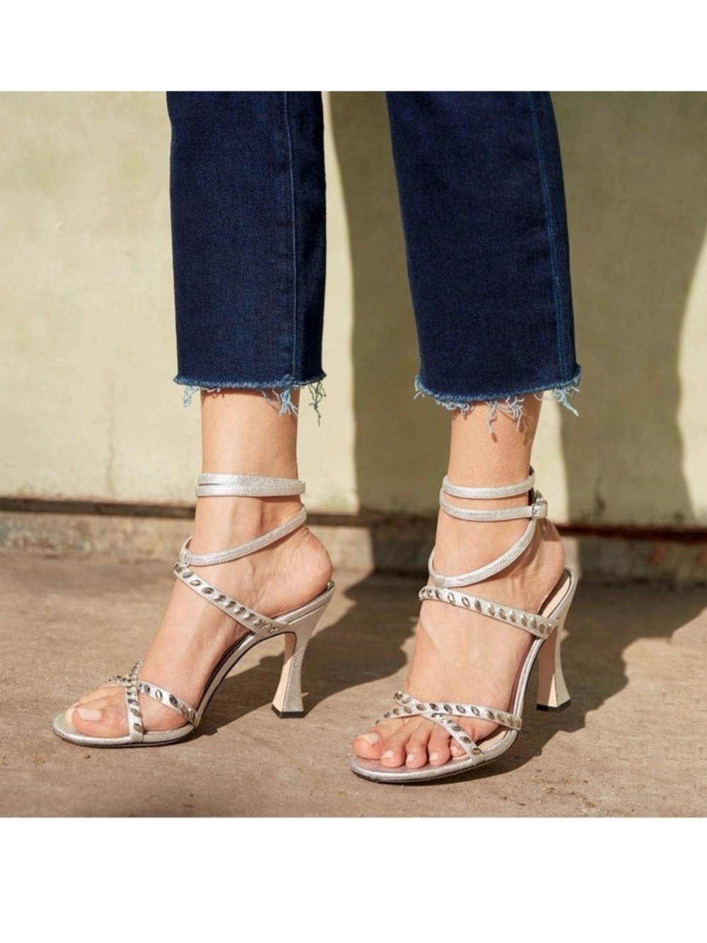Paige Wellie Silver Rhinestone Strappy Heels Size 10 Wedding Guest Prom - Picture 13 of 13